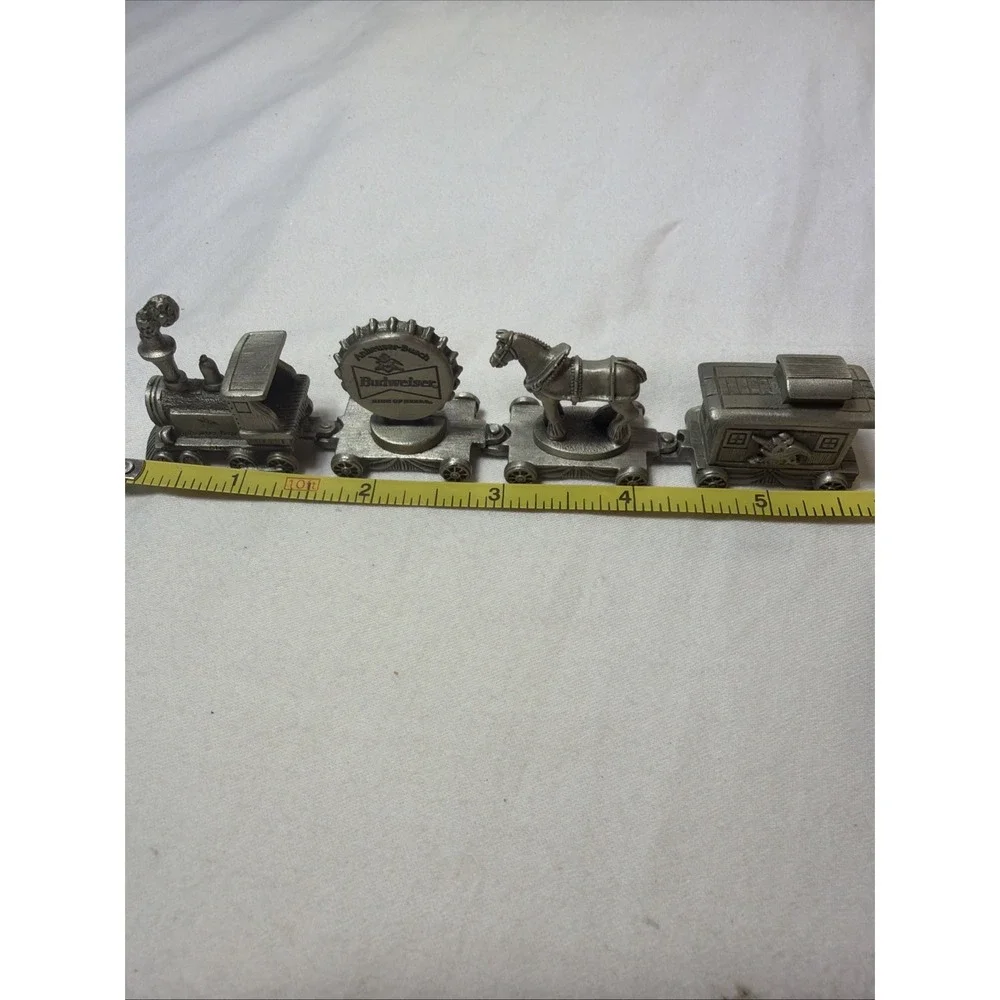 Vintage Anheuser Busch Budweiser Pewter Miniature 4 Piece Train Set